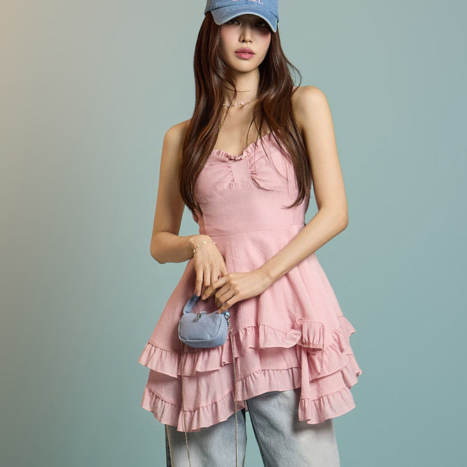 D5258 Ribbon Frill Mini Dress