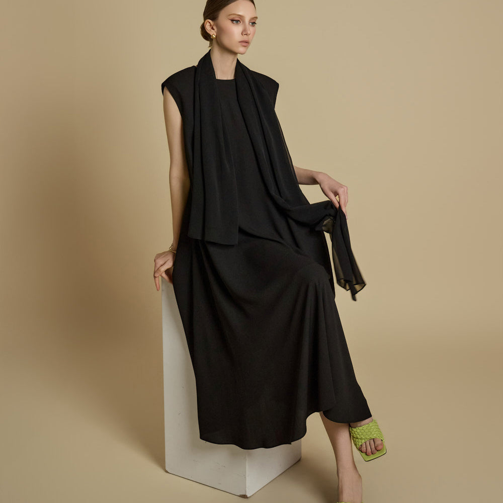 D5264 Sleeveless Dress with Shawl