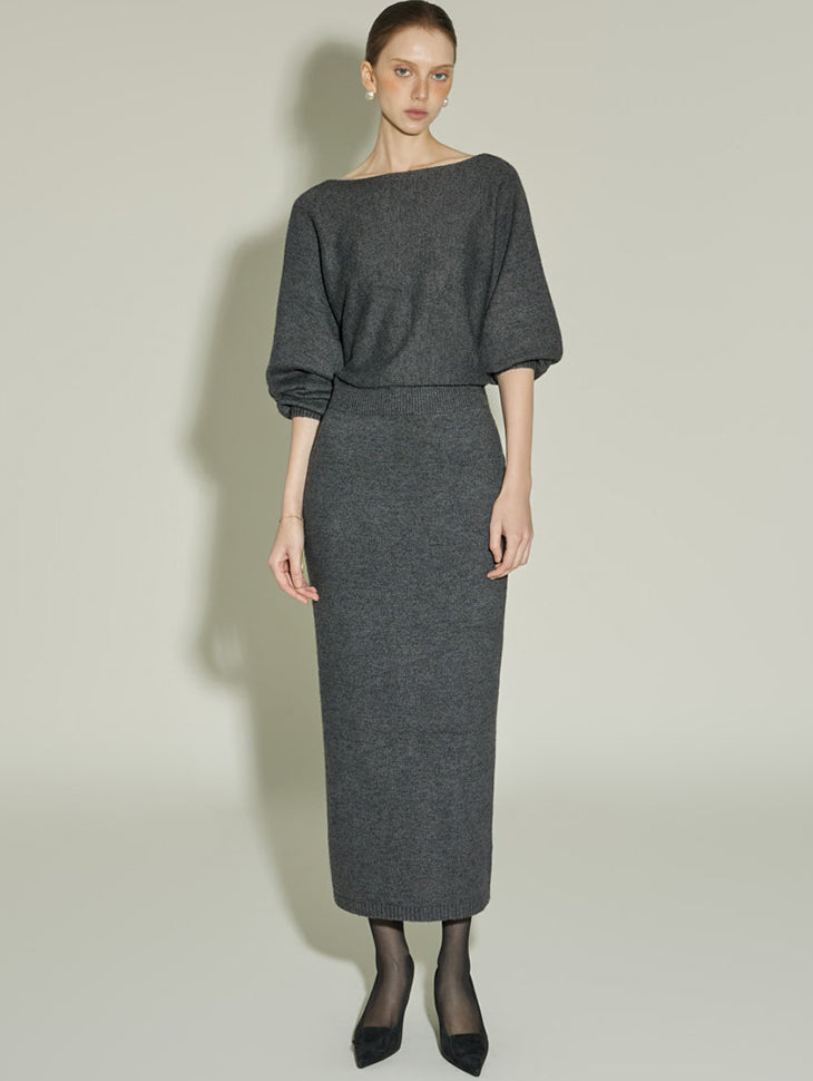 D5408 Boat-Neck Wool Knit Dress