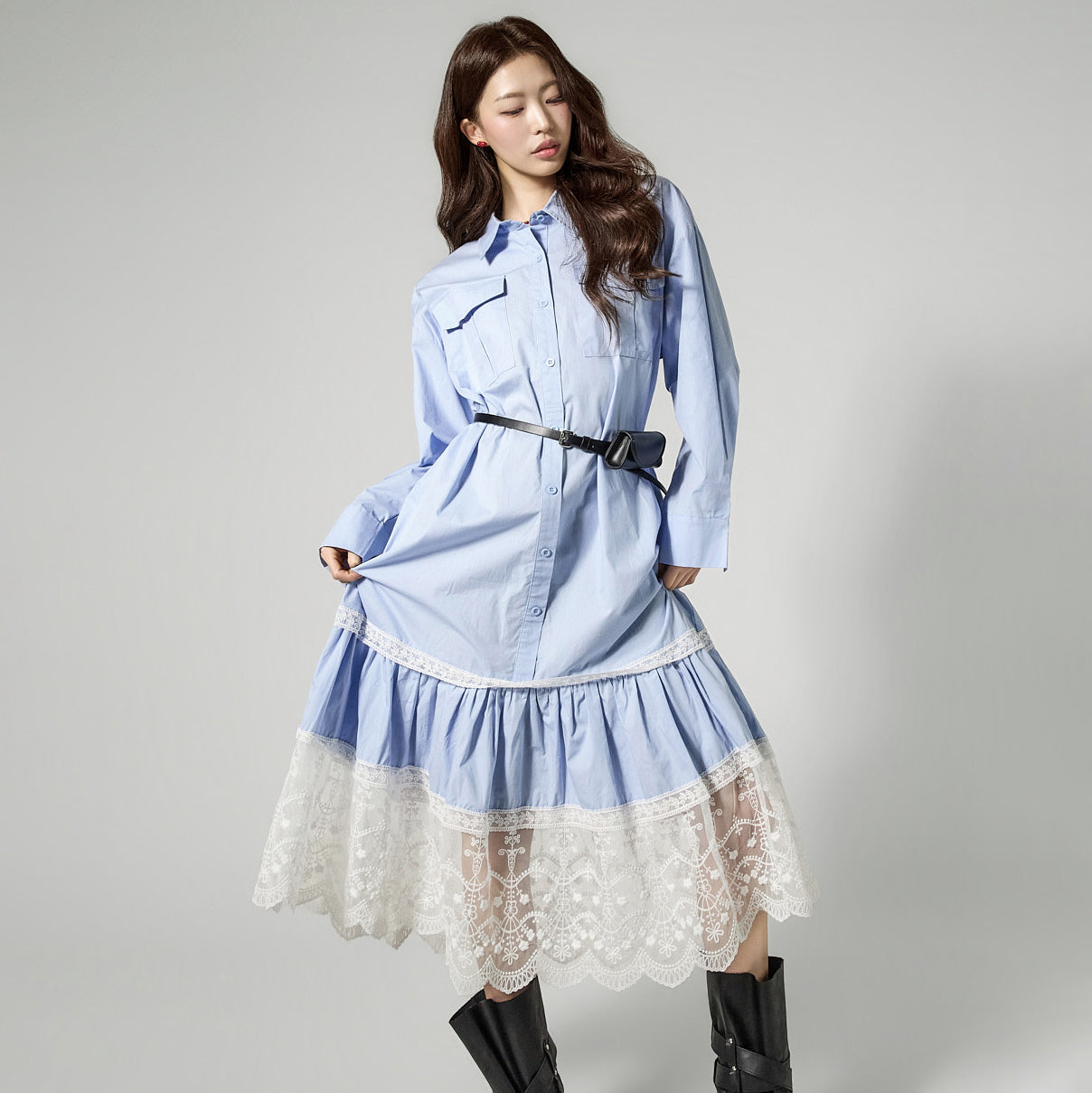 D5474 Lace Shirts Dress