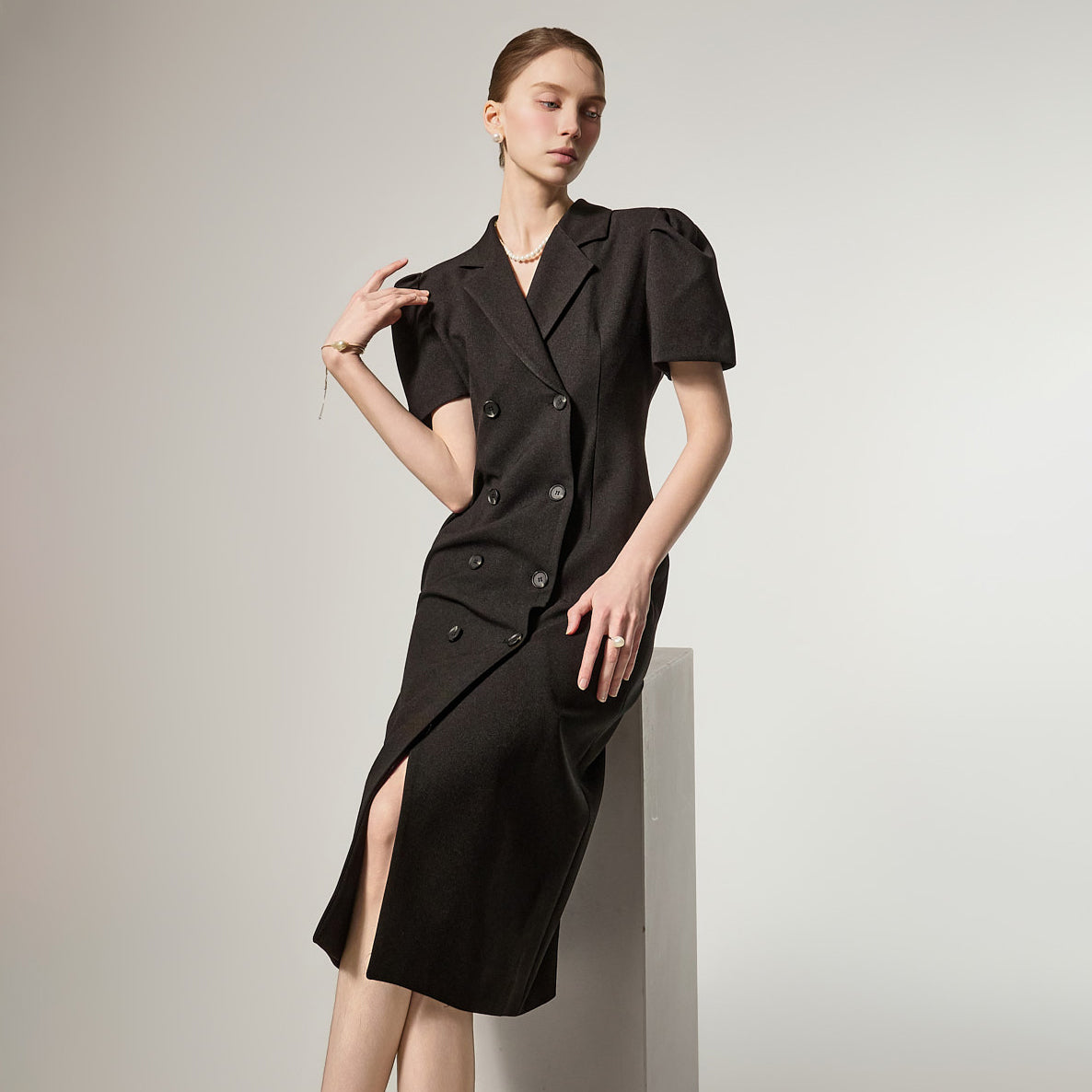 D5491 Double Button Puff Dress