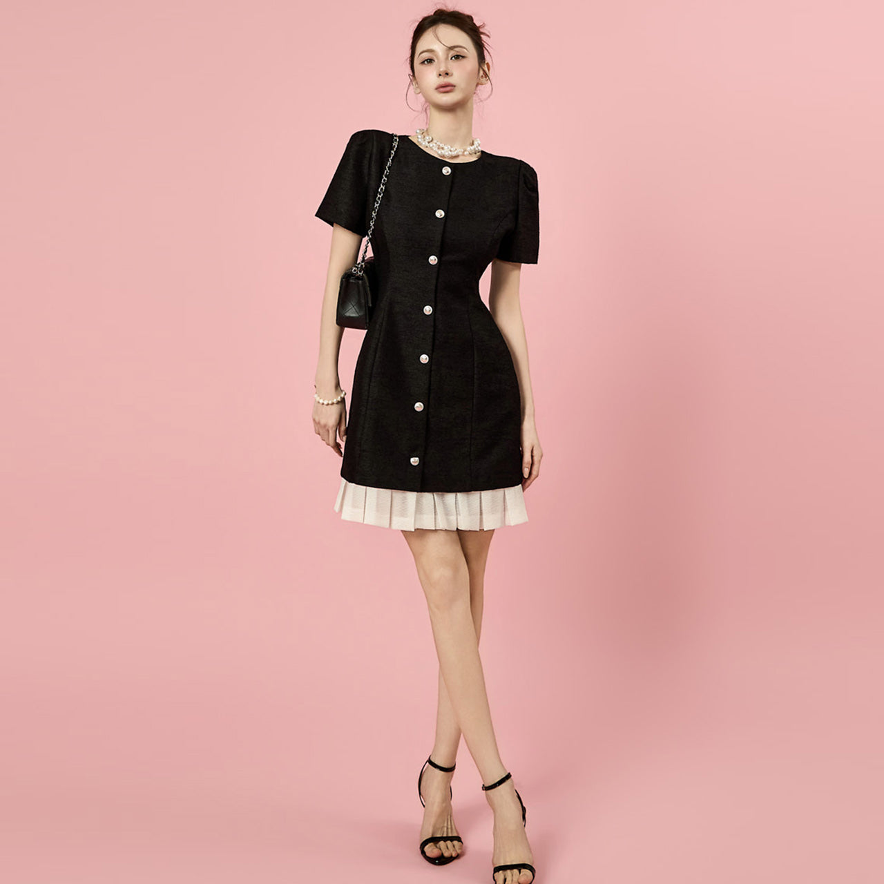 D5540 Tweed Frill Mini Dress