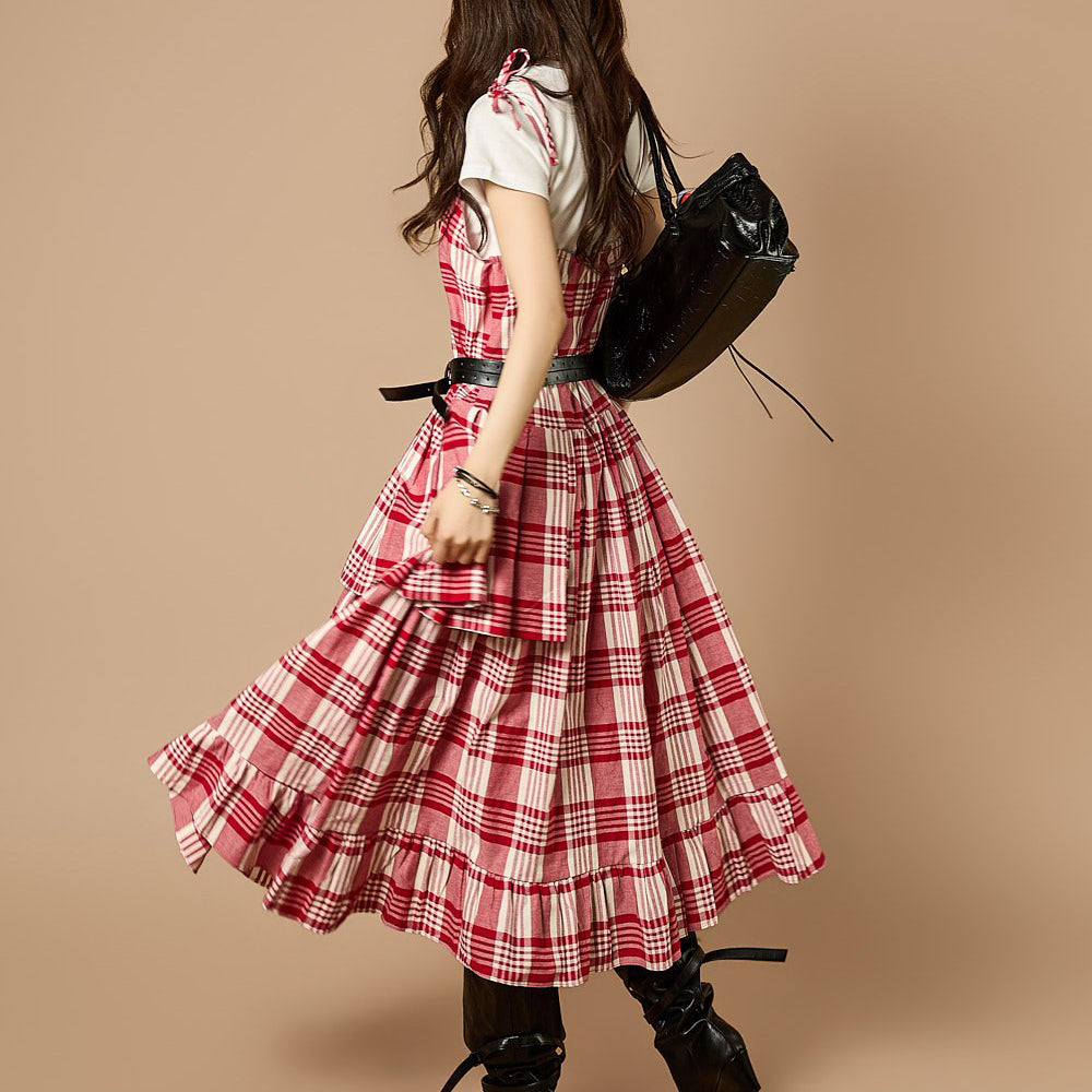 D5560 Check Tiered Dress