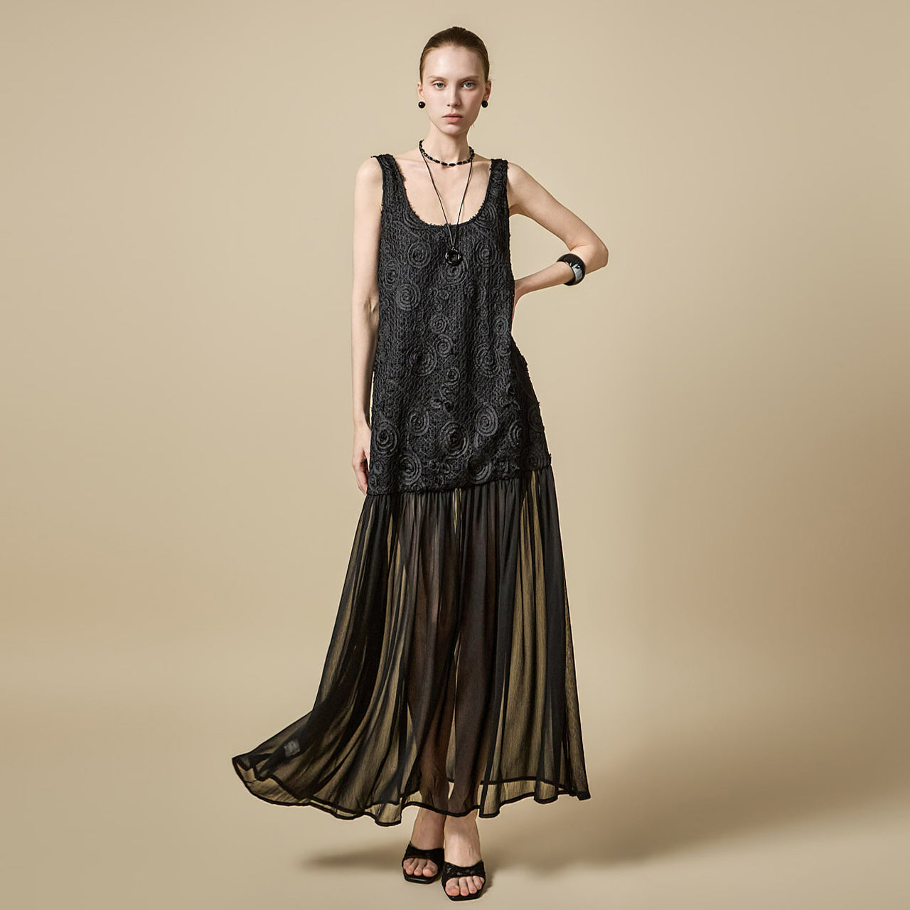 D5596 Crochet Sheer Dress