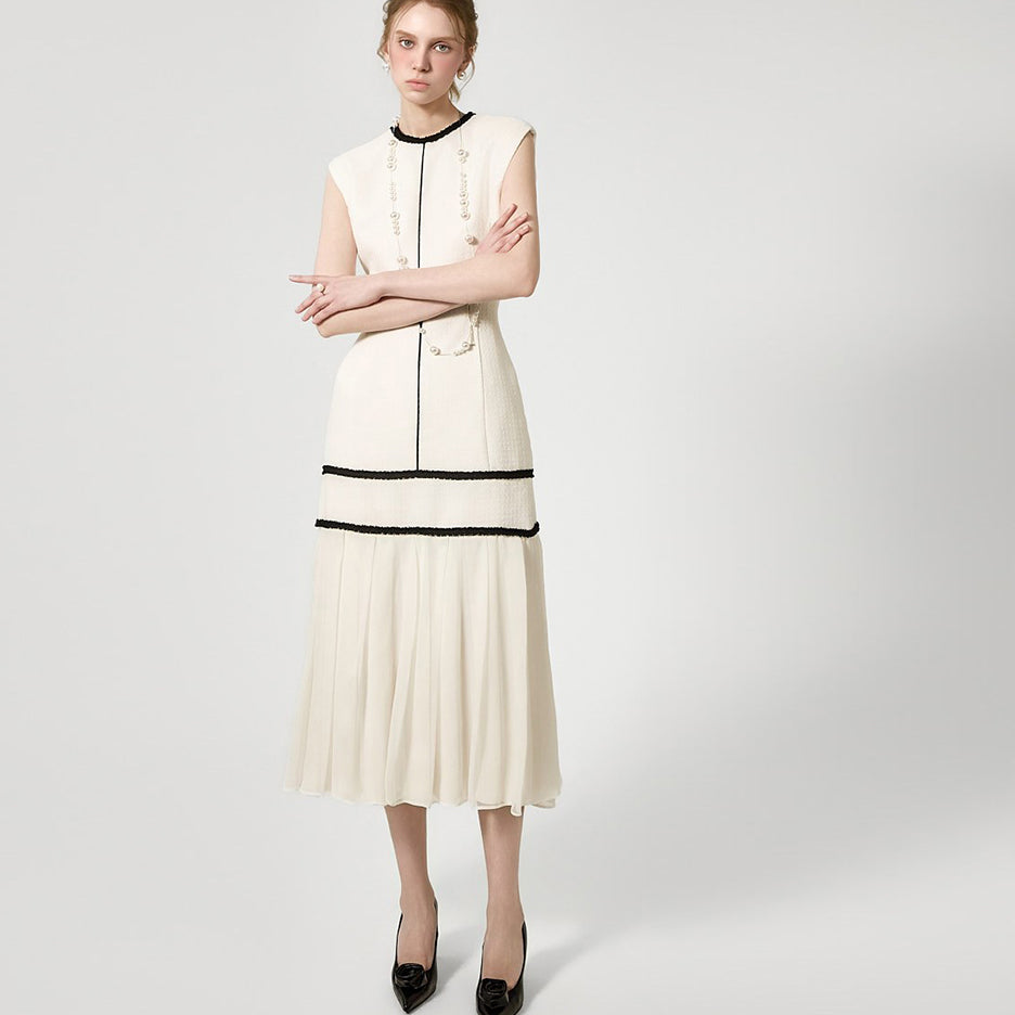 D9586 コントラストライン プリーツドレス