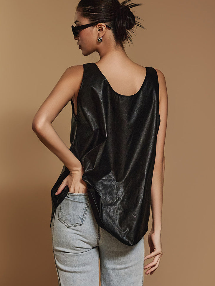 E3552 Leather Sleeveless Top