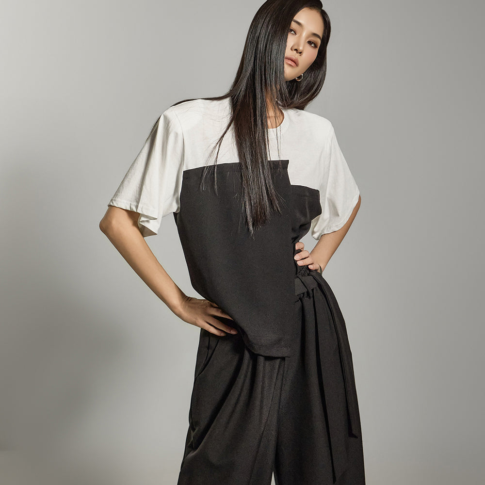 E3781 Asymmetric Two Tone T-shirt