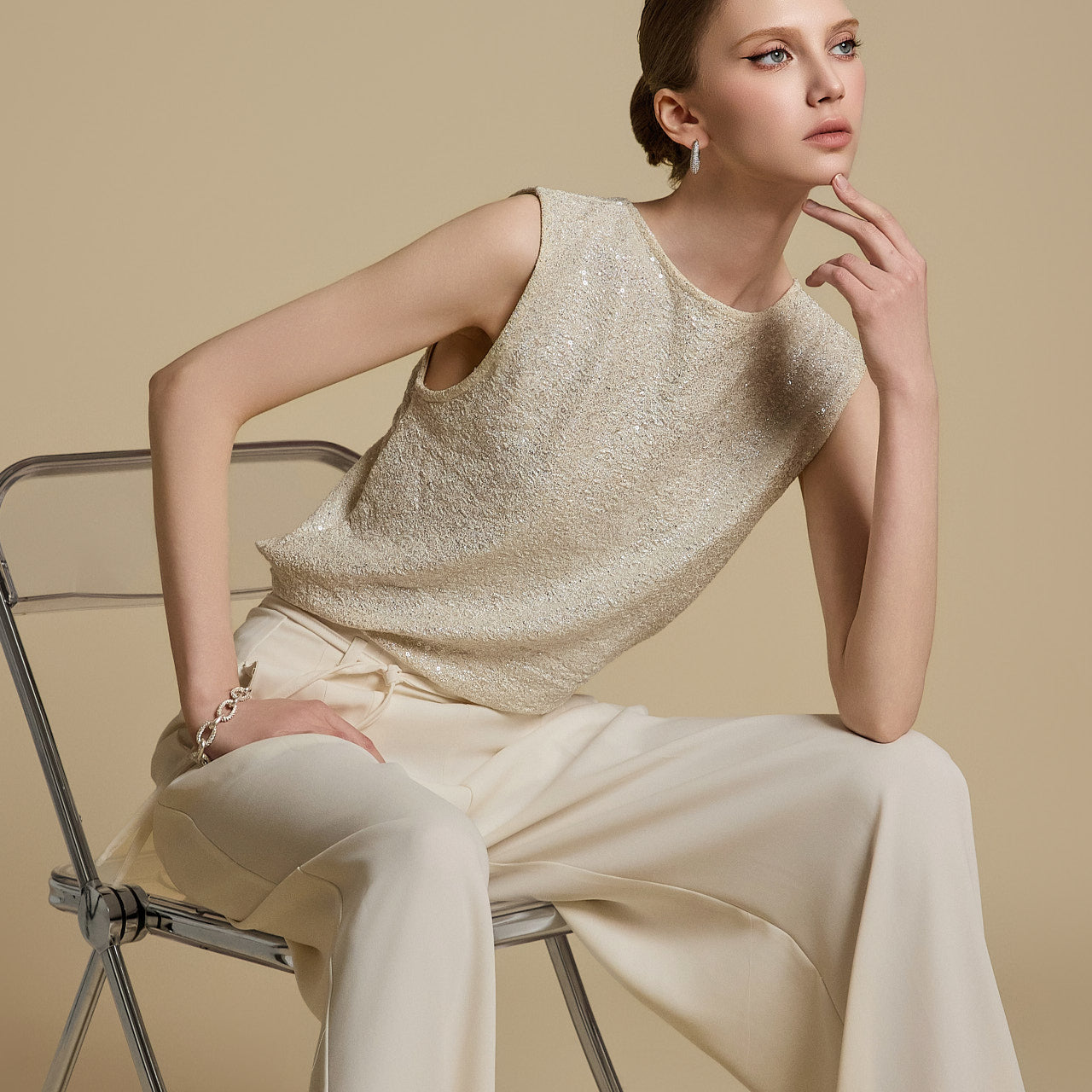 E3784 Spangled Sleeveless Top