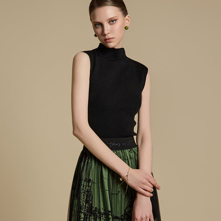 E3785 モックネックニットトップス