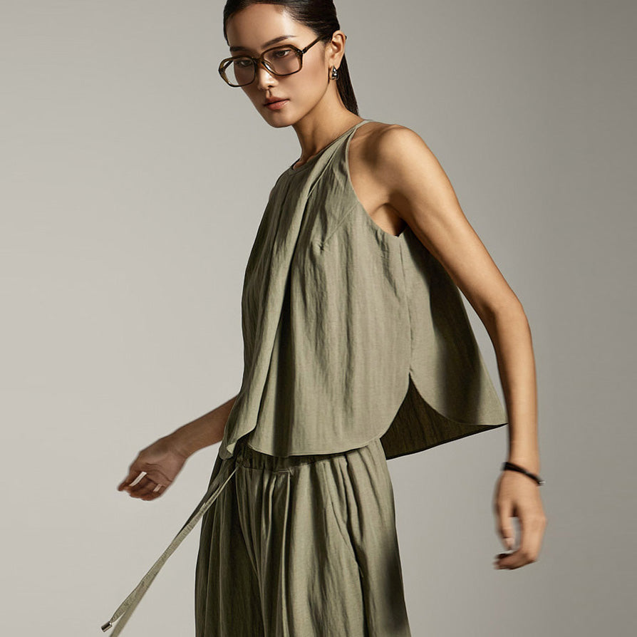 E3877 ホルターネック ノースリーブ トップス