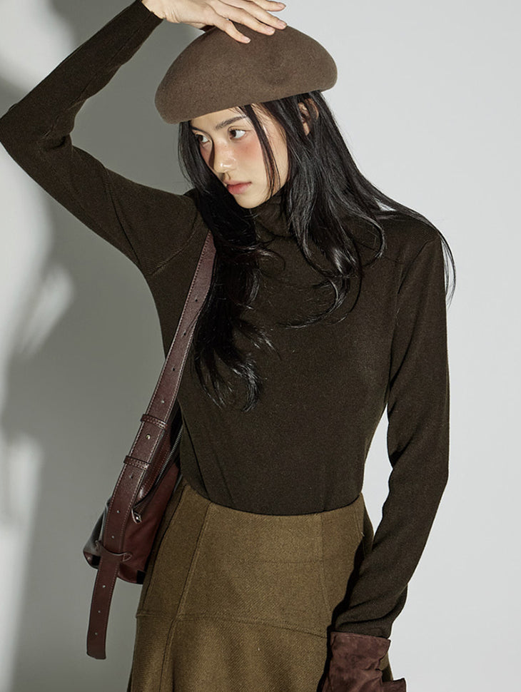 E4054 Ribbed Turtle-Neck Top