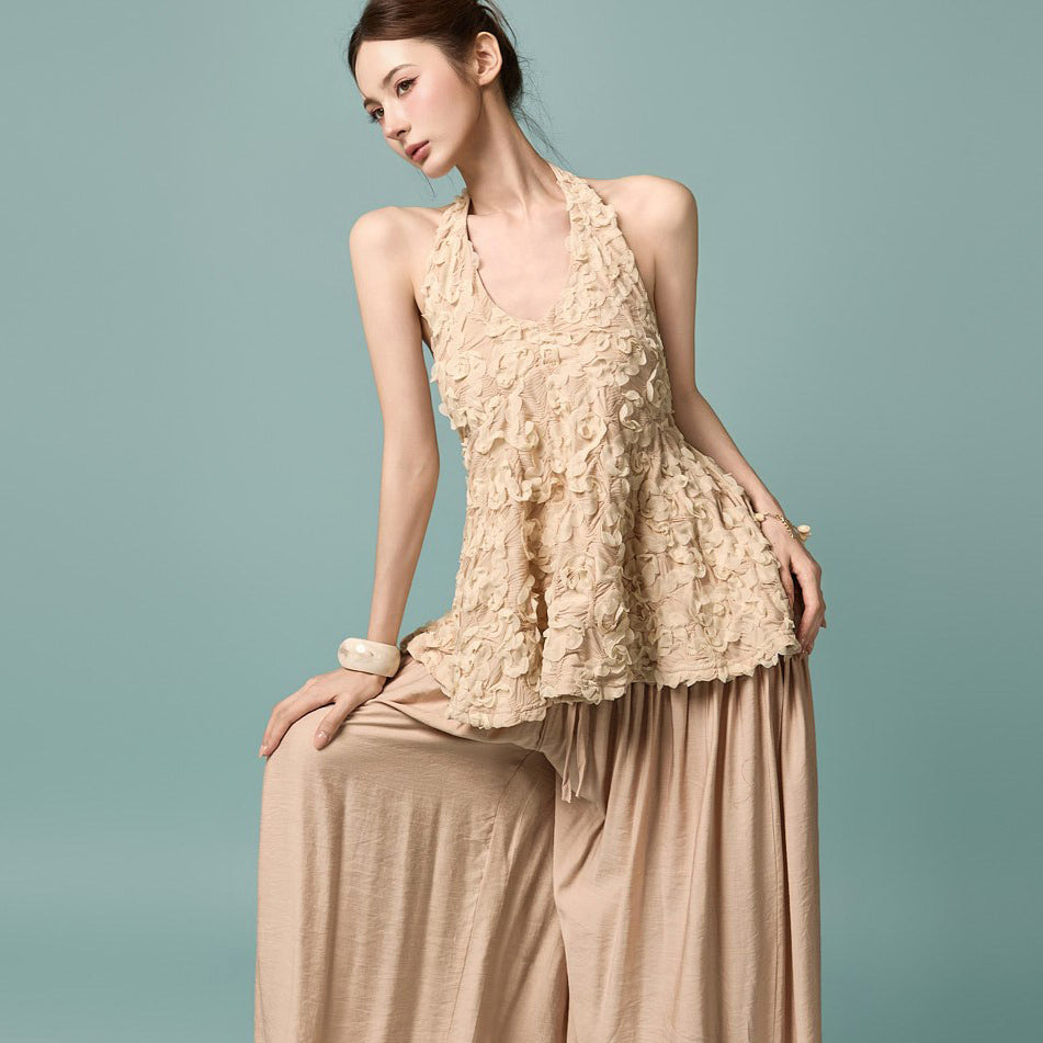E4325 Flower Halterneck Sleeveless Top