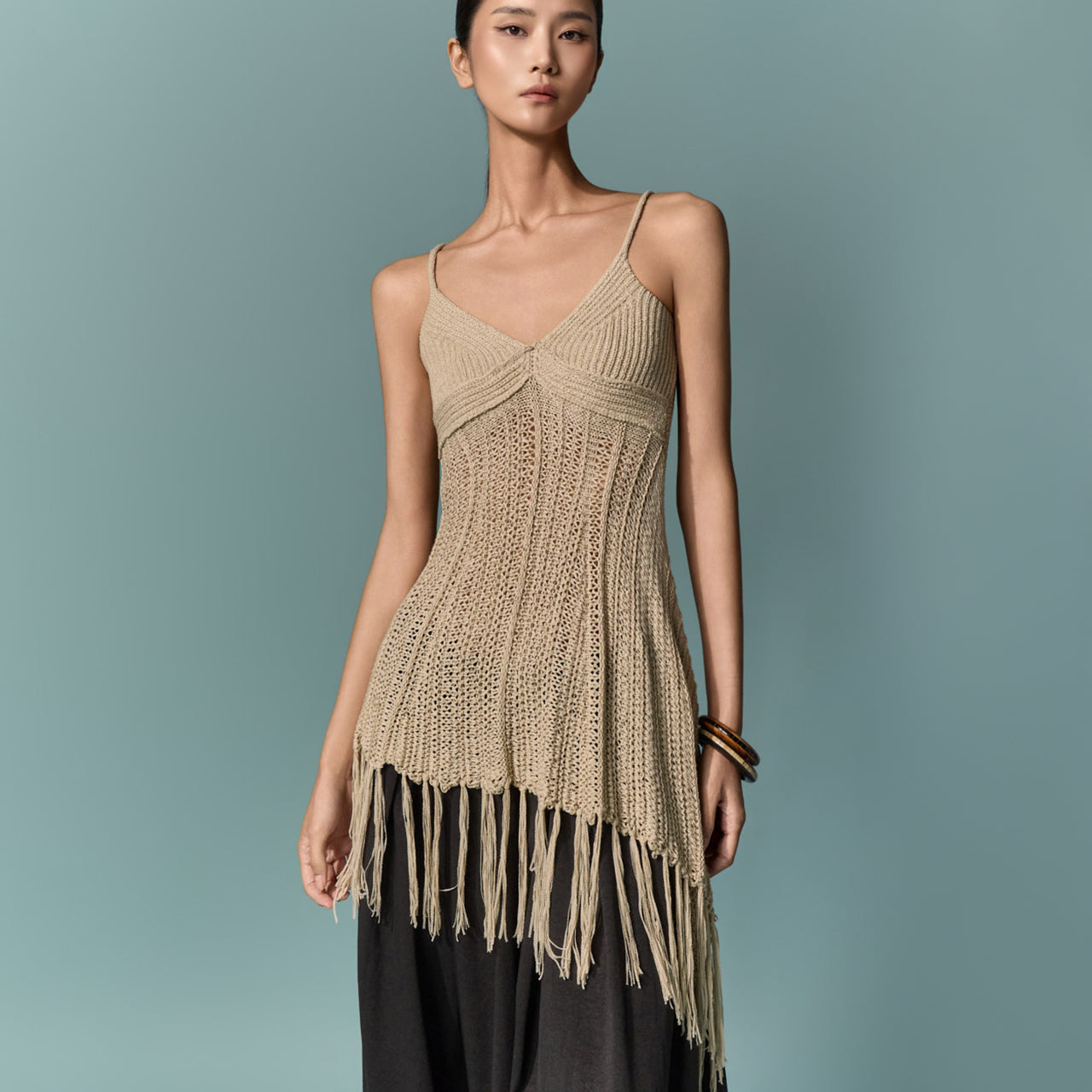 E4343 Asymmetrical Fringe Knit