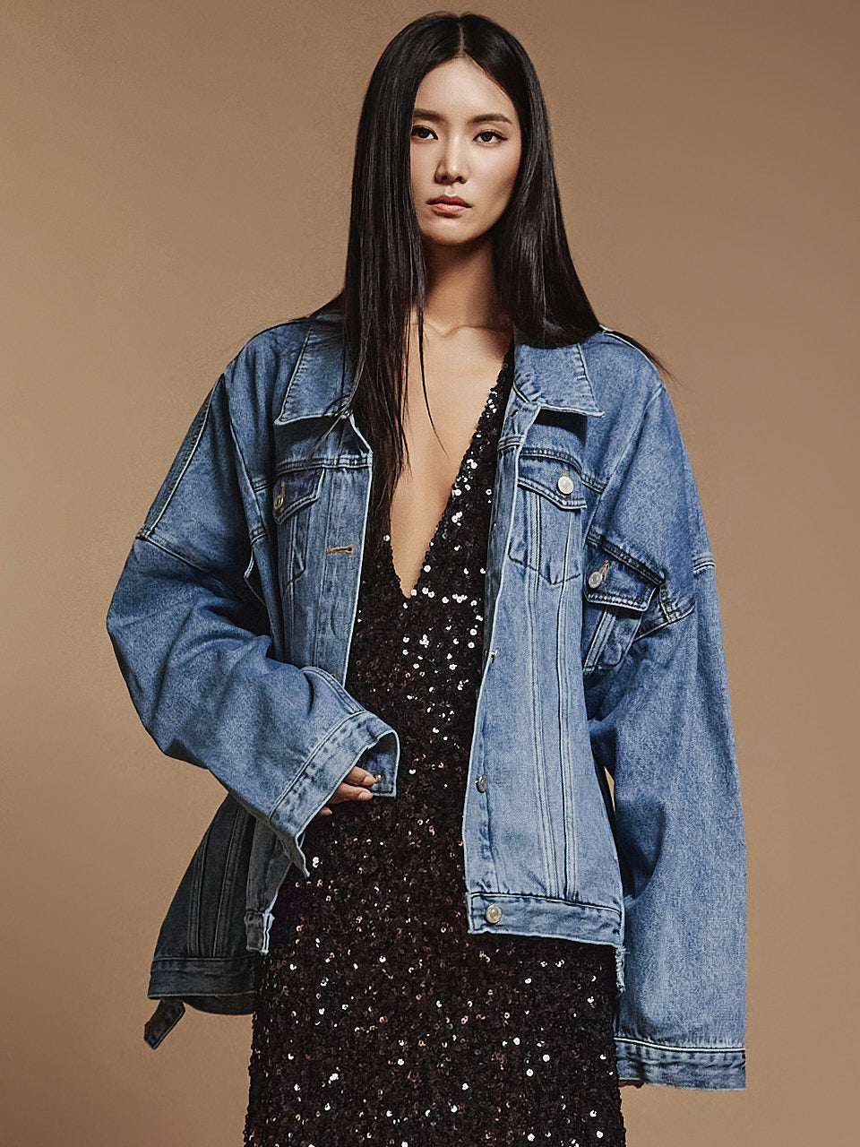 J1978 Denim Slit Oversized Fit Jacket