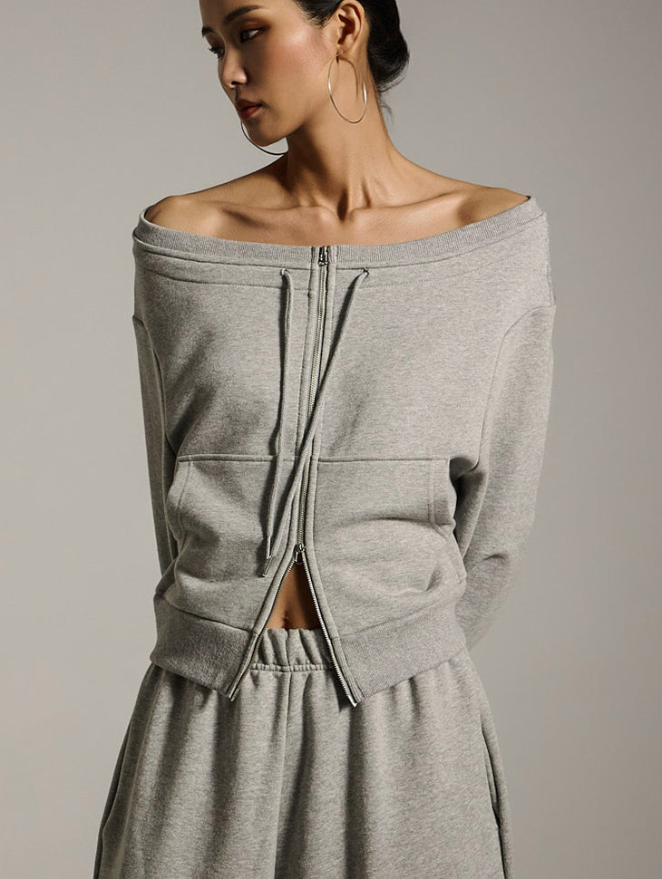 J2645 Off-Shoulder Zip-Up Jacket