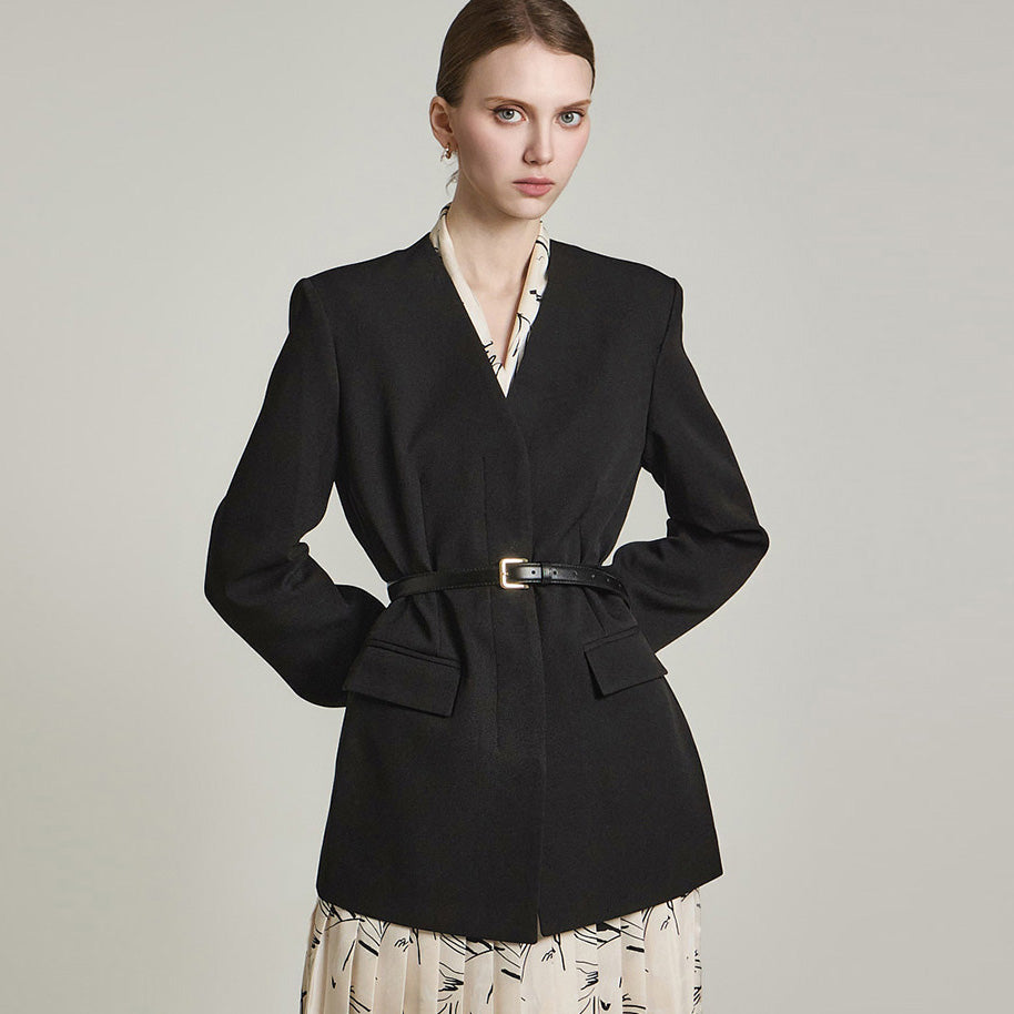 J2672 Collarless Jacket with Strap