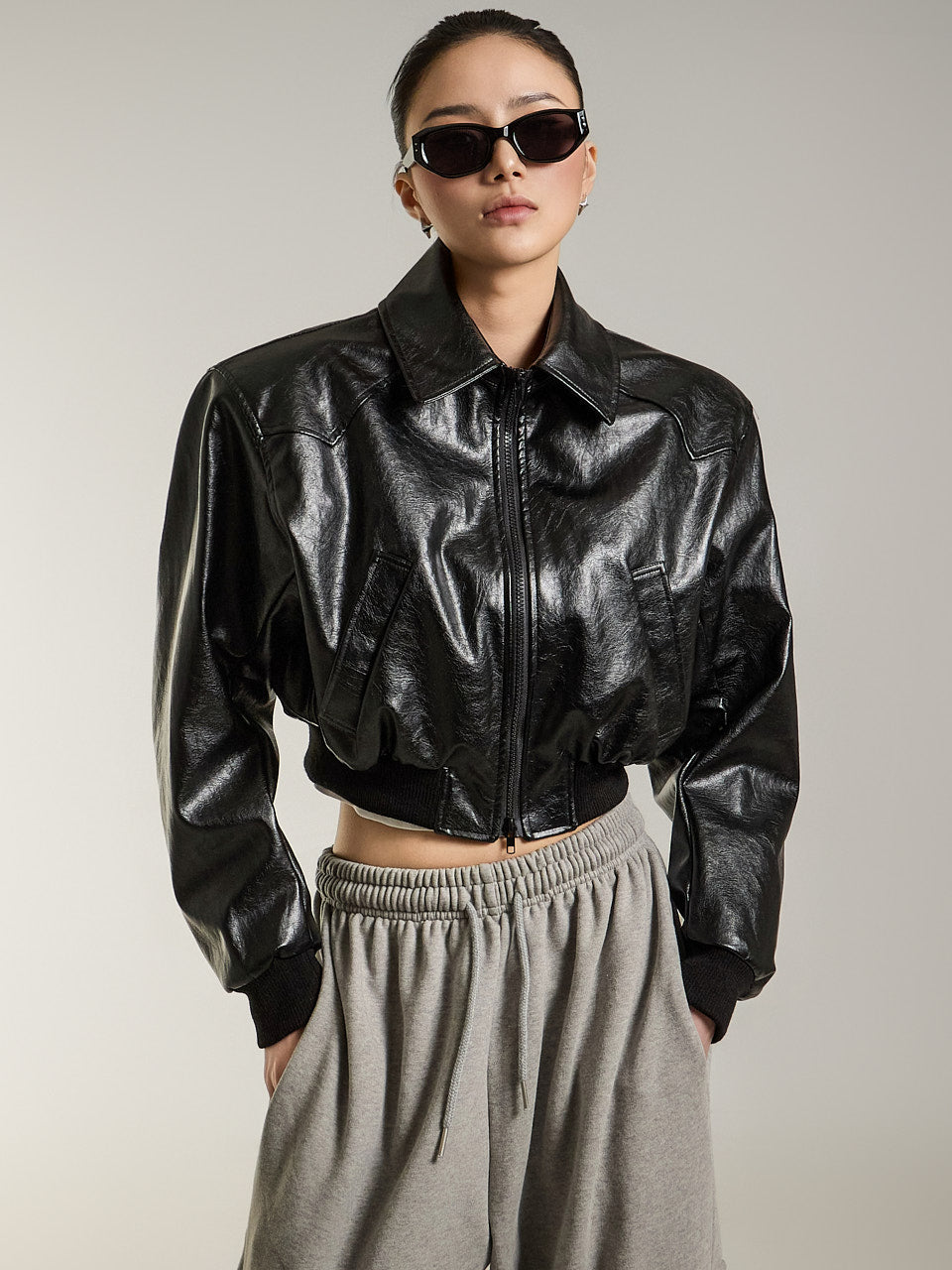 J2691 Leather Cropped Jacket