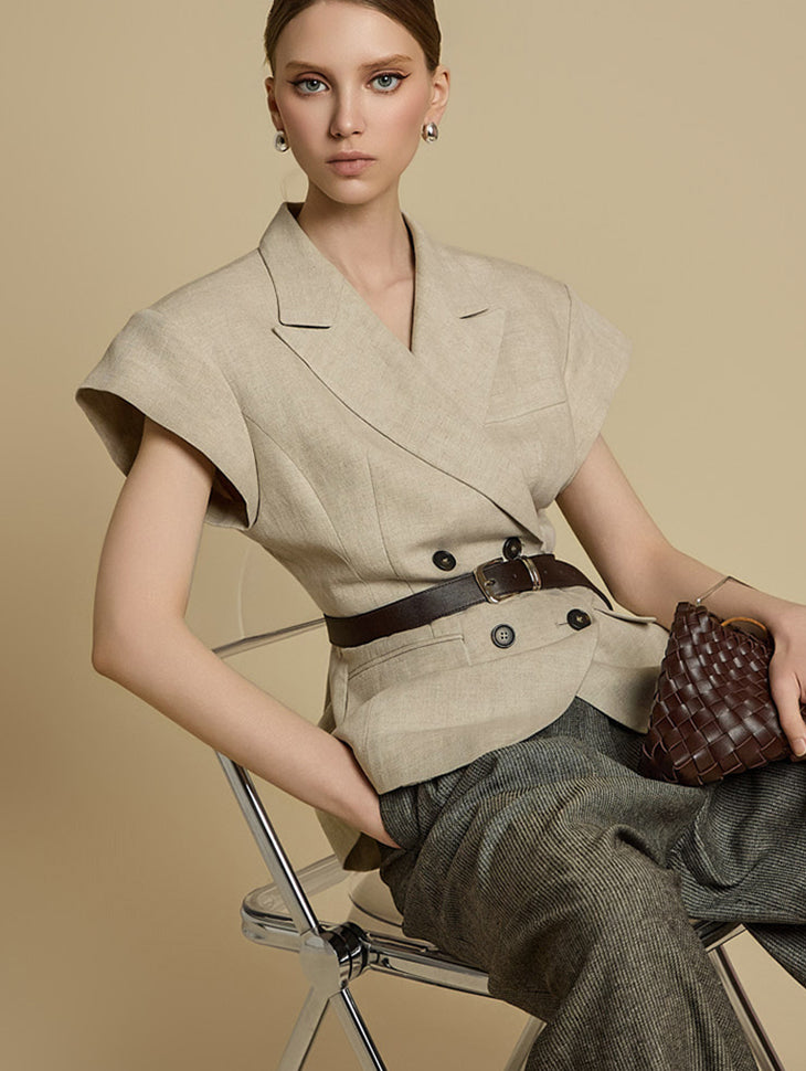 J2770 Linen Vest with Belt