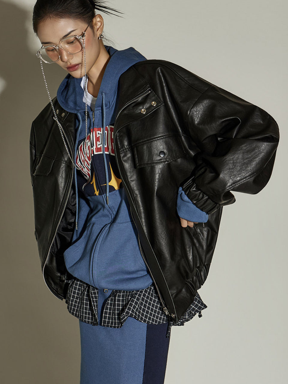 J2817 Leather Zip-Up Jacket