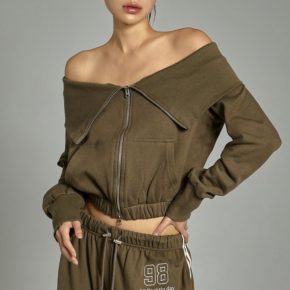 J2836 Off-Shoulder Zip-Up Jacket