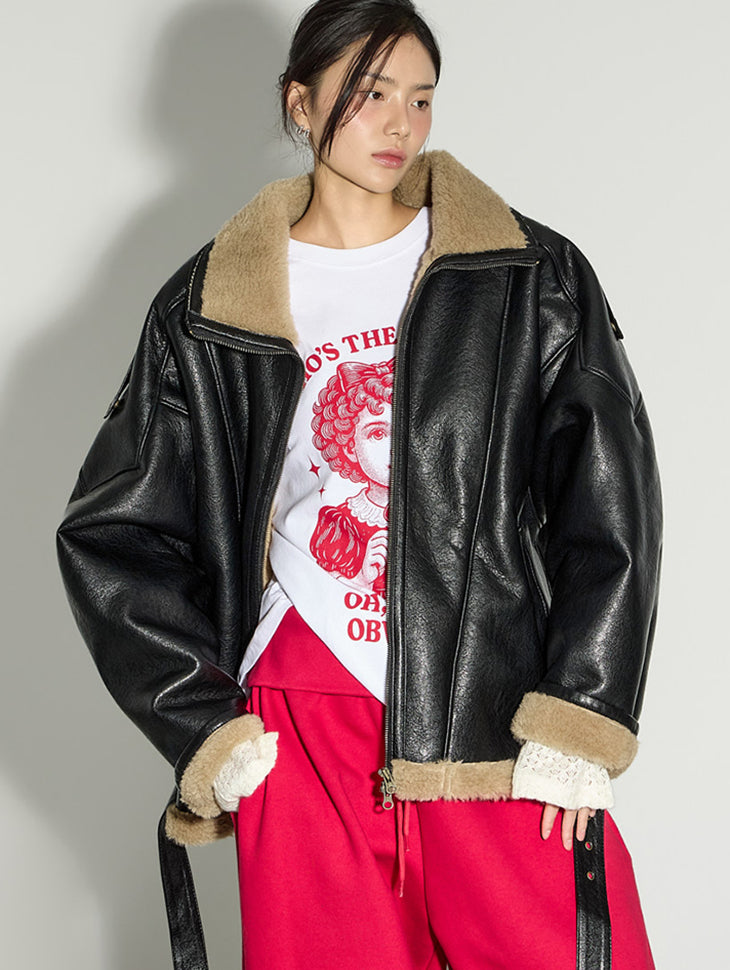 J3051 Leather Shearling Jacket