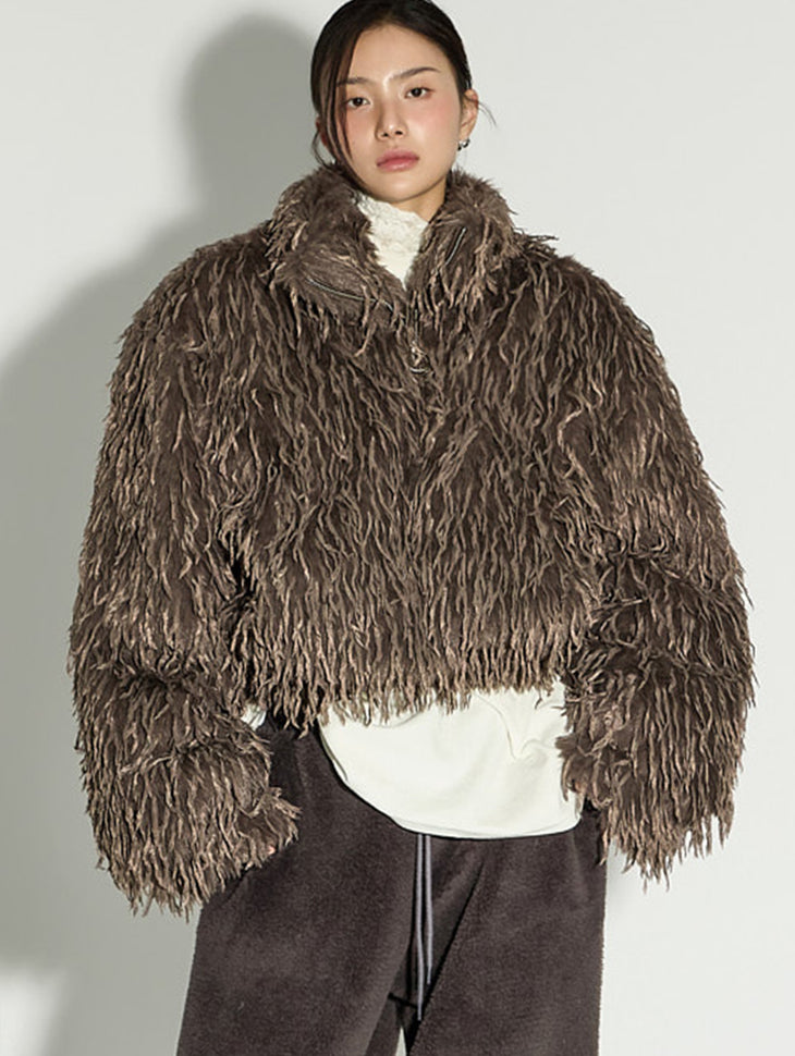 J3052 Fur Zip-Up Short Jacket