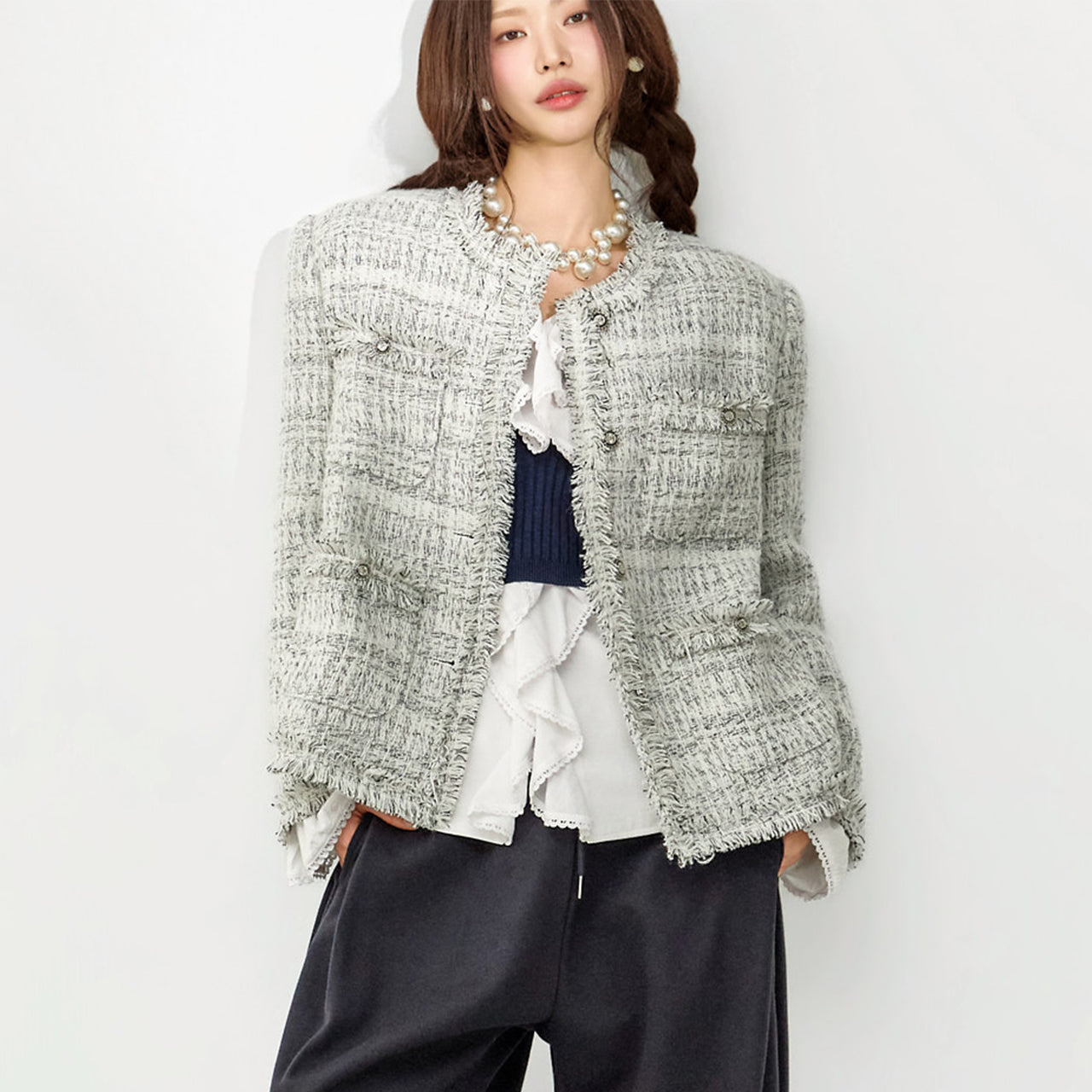 J3093 Fringe Tweed Jacket