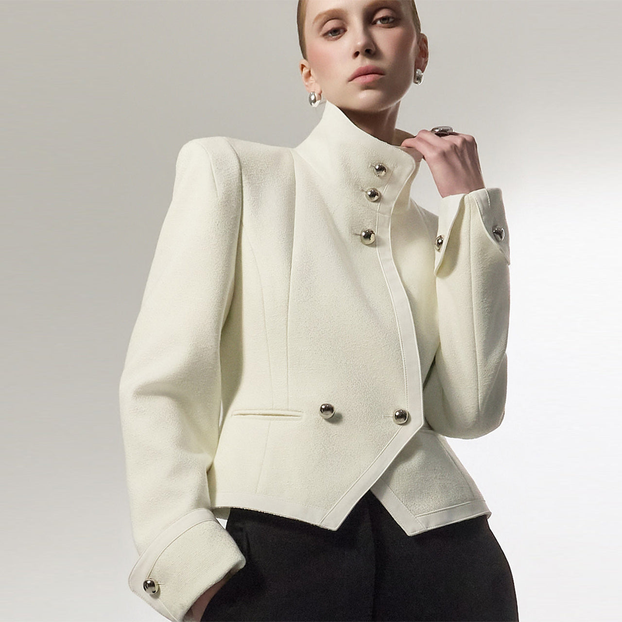 J3119 Tweed High Neck Jacket