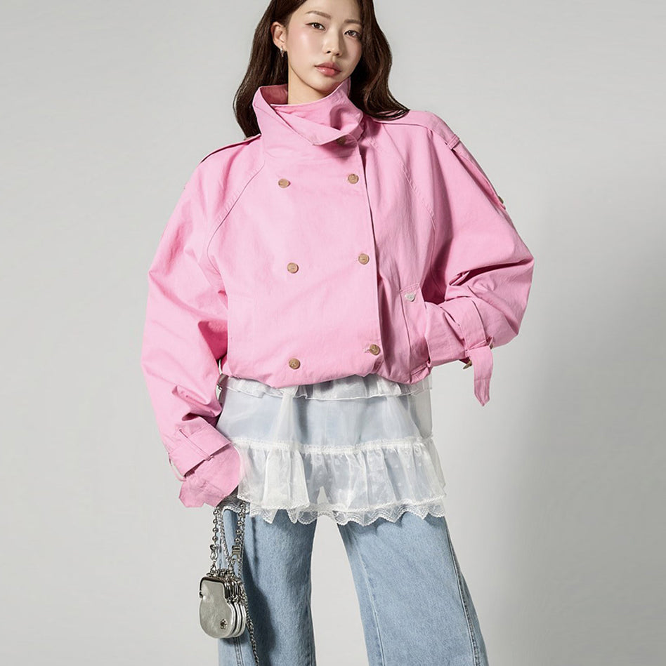 J3153 ハイネックダブルトレンチジャケット