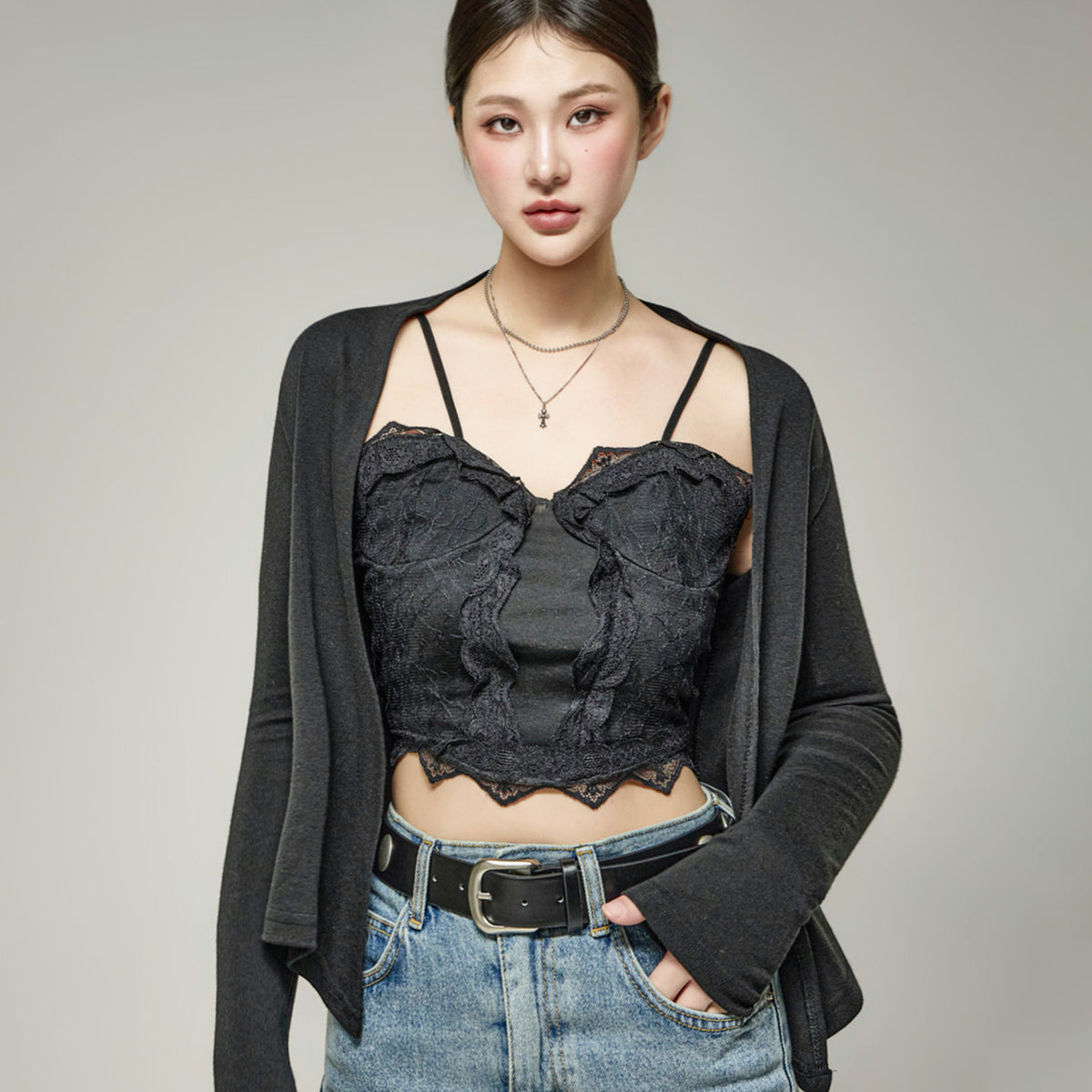 J3253 Sleeveless Cardigan Set