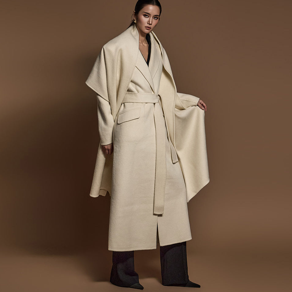 J9273 Tailored Long Coat With Belt and Muffler