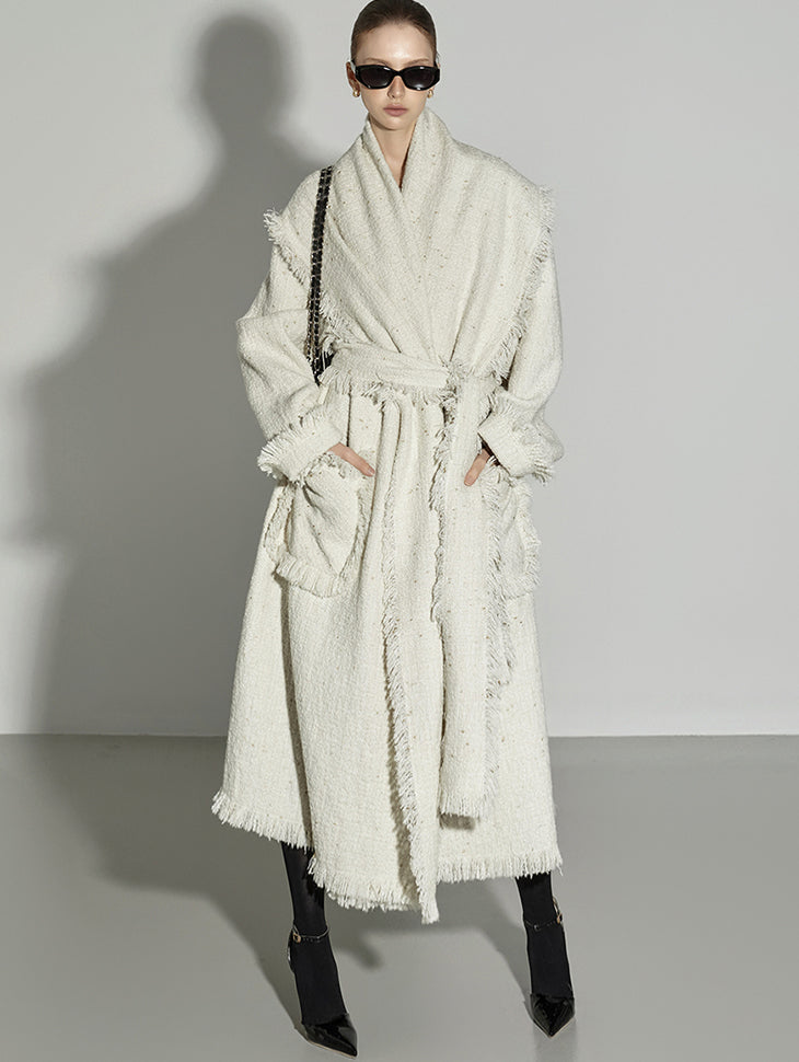 J9293 フリンジウールコート ベルト付き