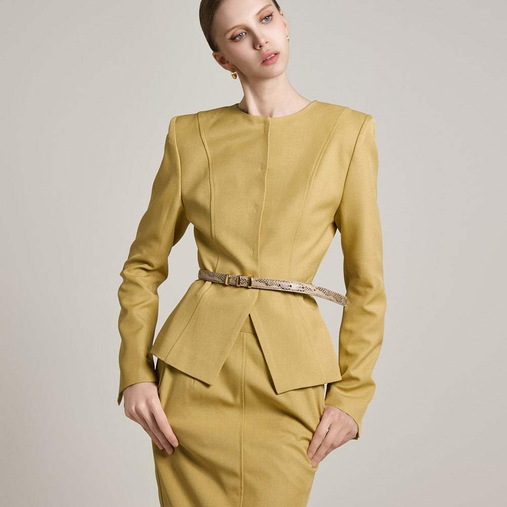 J9310 Collarless Jacket with Belt