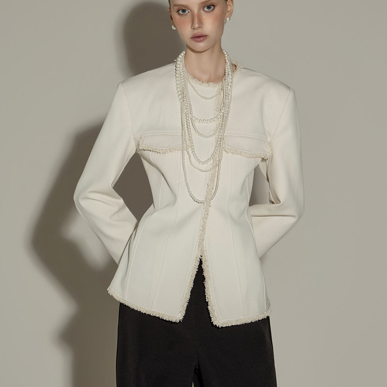 J9329 Fringe Pintuck Jacket