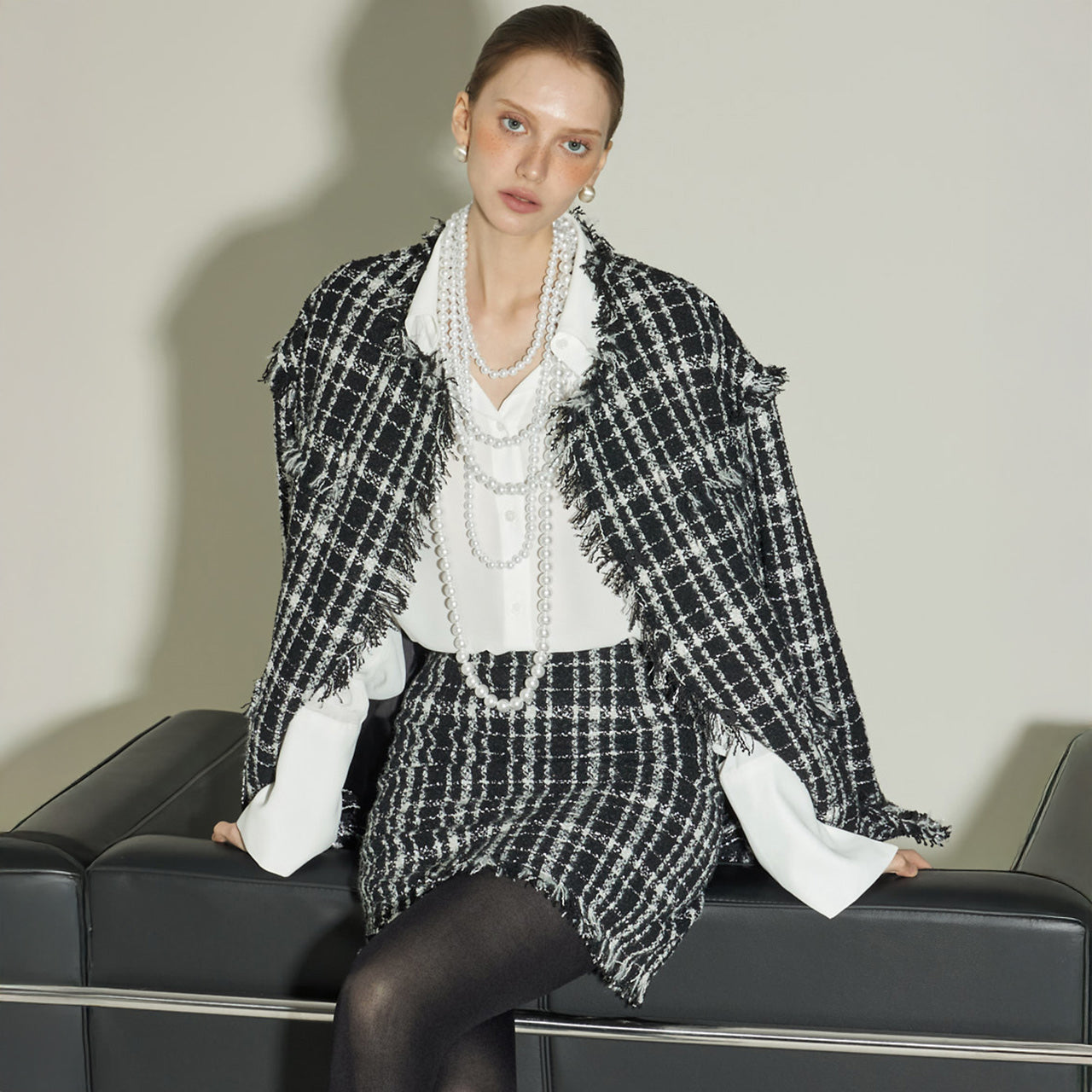 J9355 Tweed Fringe Jacket