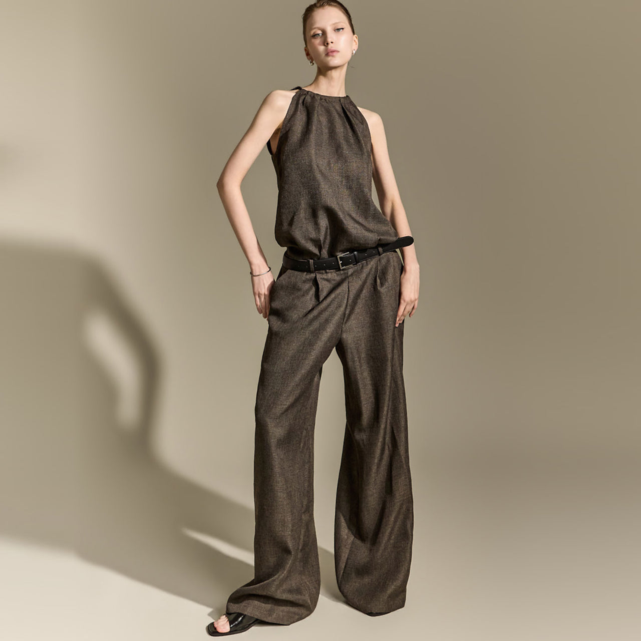 JS9028 Belt Set Halter Neck Jumpsuit