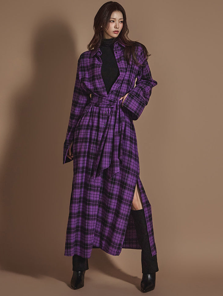 D5112 Plaid Strap Shirt Dress