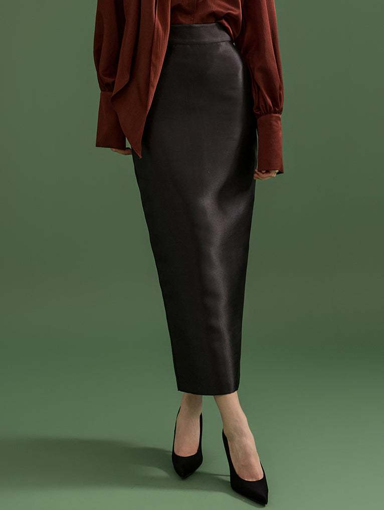 SK9192 Glossy High-waist Long Skirt