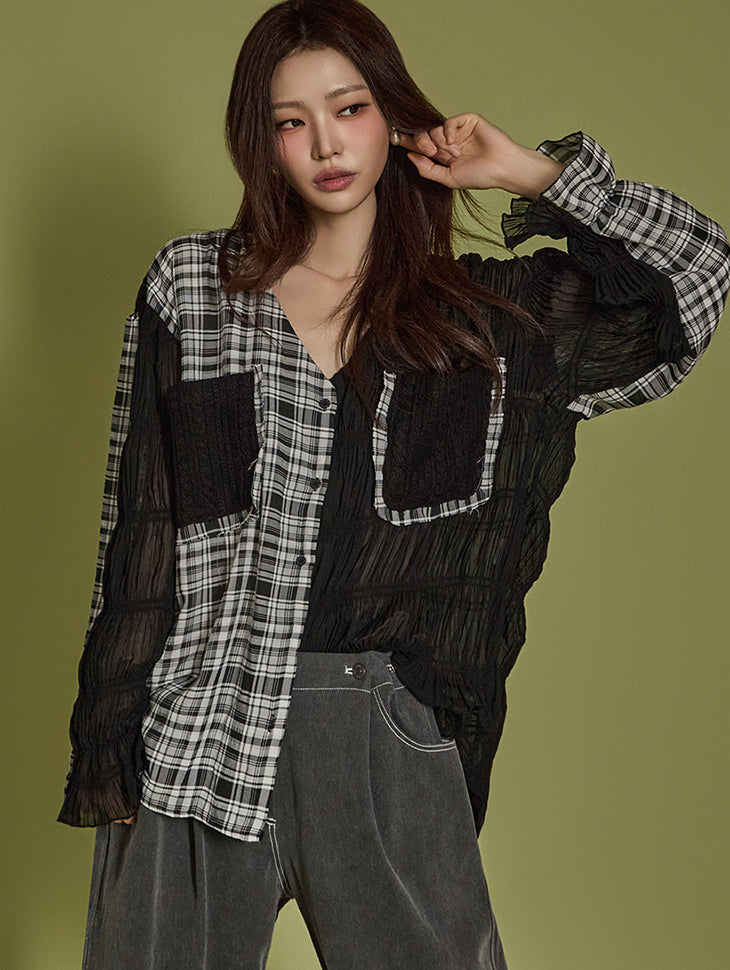 B3015 Plaid Knit Blouse