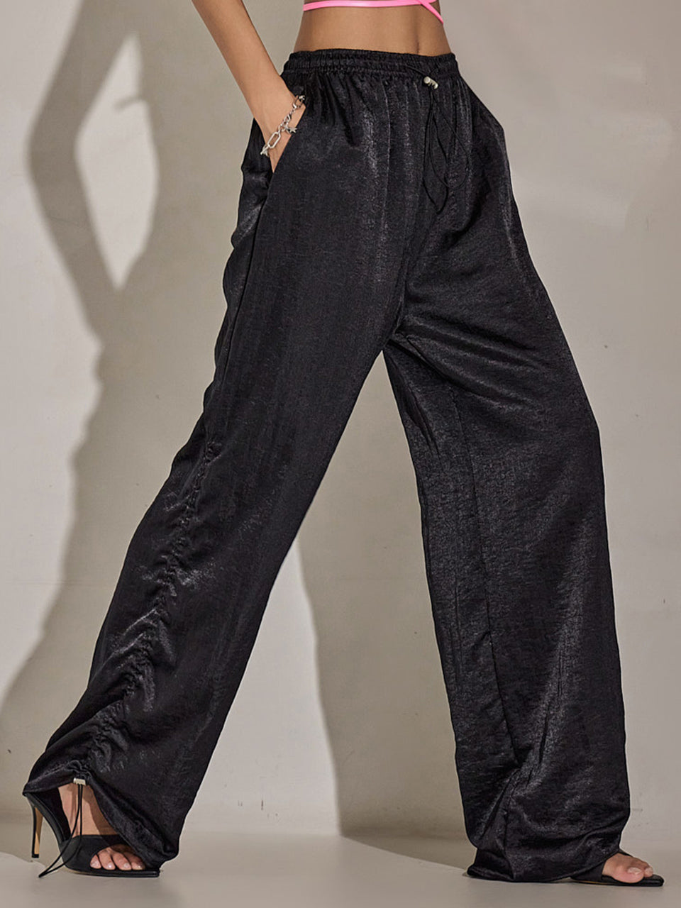 P3229 Metallic Shirring Pants