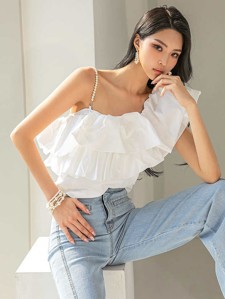 B2737 One Shoulder Pearl Blouse