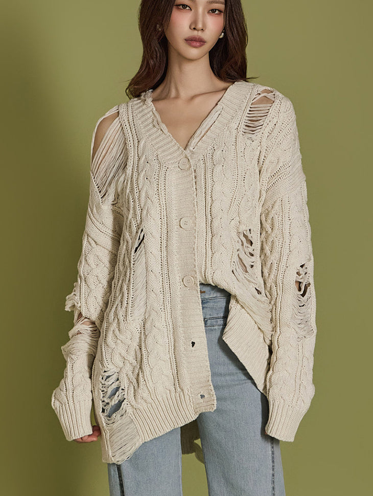 J2405 Distressed Cardigan