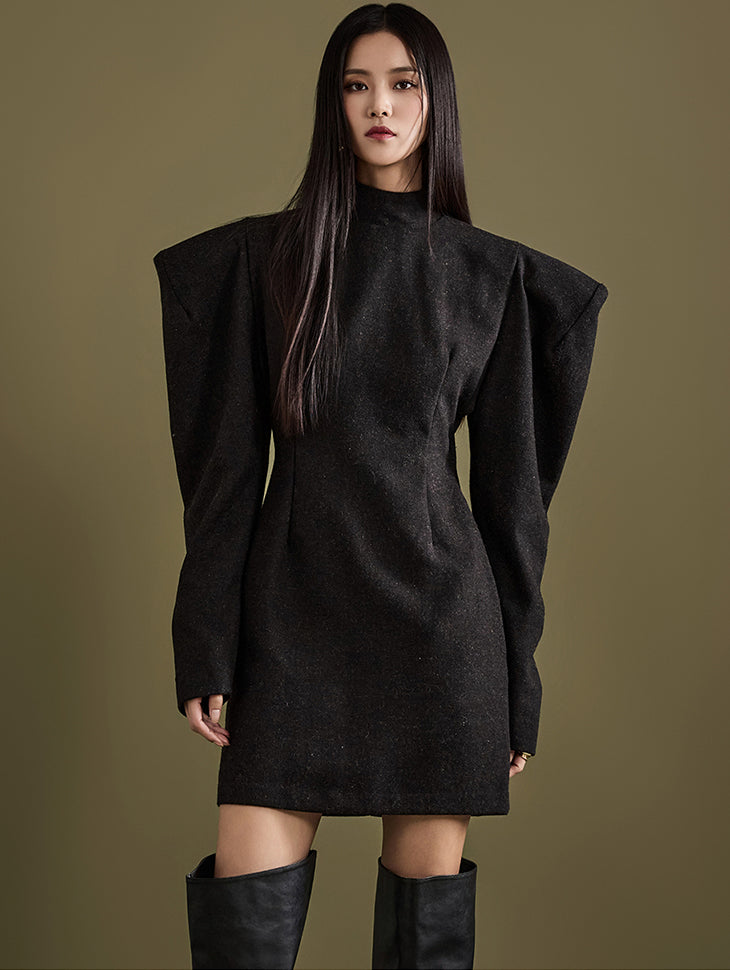 D9314 Herringbone Wool  Mini Dress