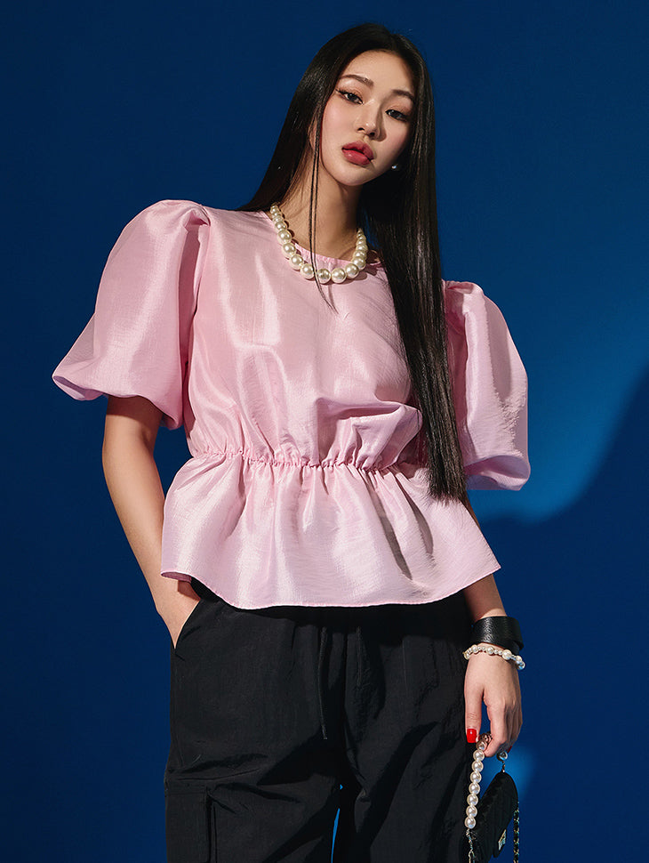 B2813 Puff Sleeve Bendable Blouse