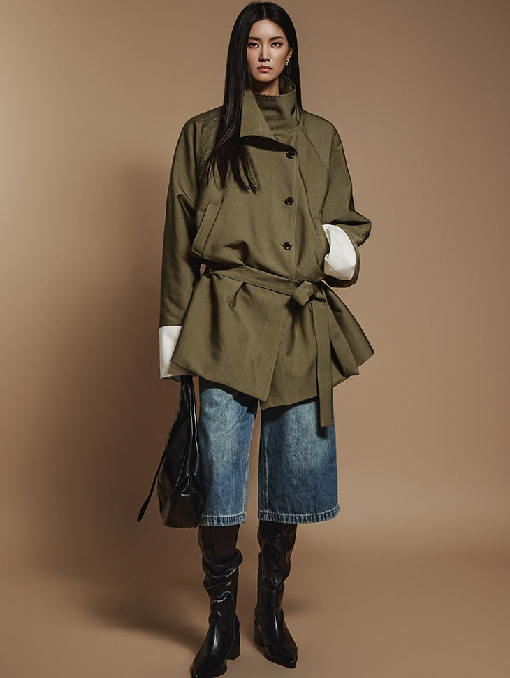 J2412 Turtleneck Trench With Belt