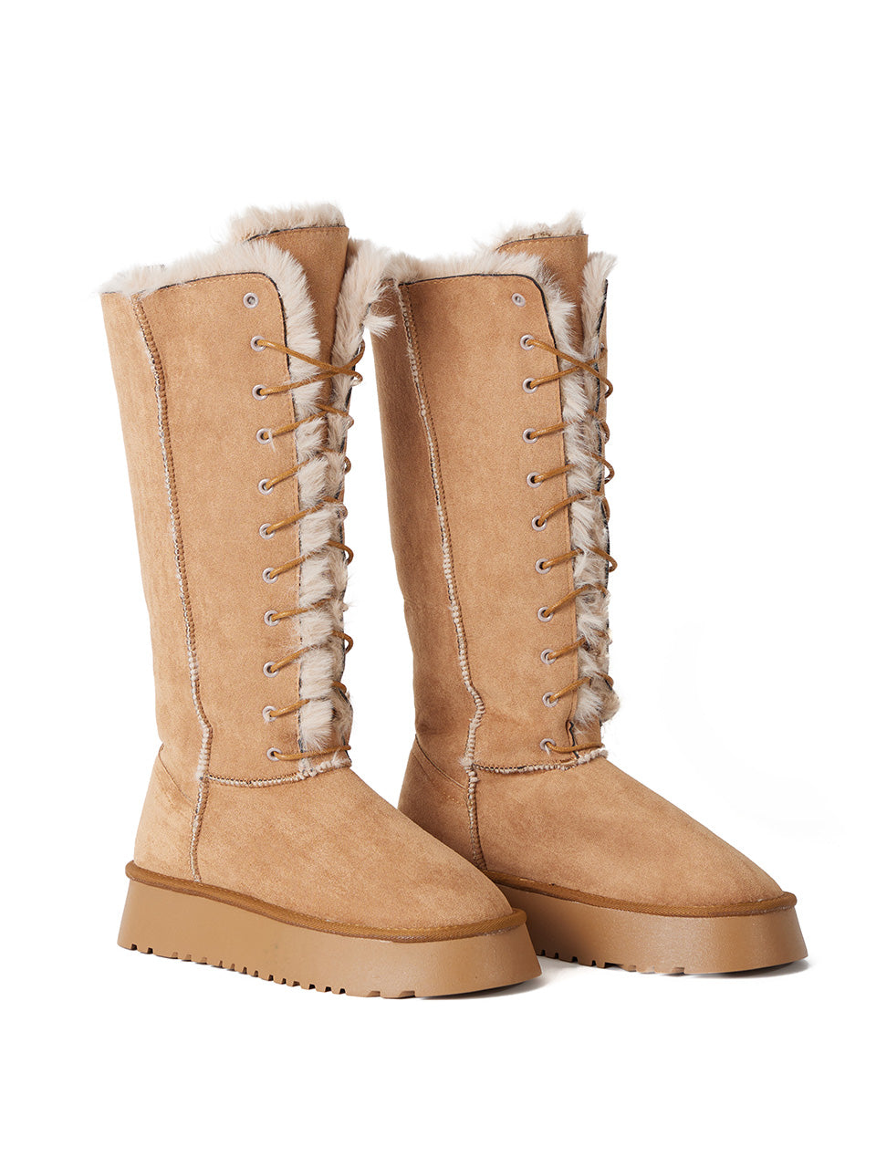 AR-3380 Fur Lace-up Platform Boots