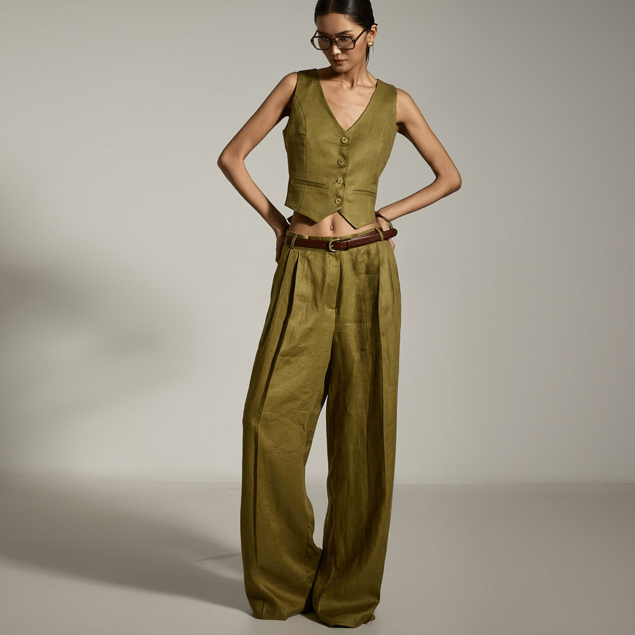 P3580 亚麻蕾丝裤