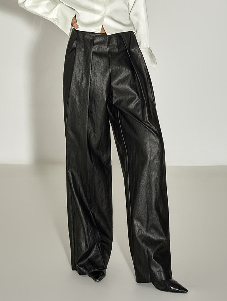 P3648 Leather Pintuck Pants