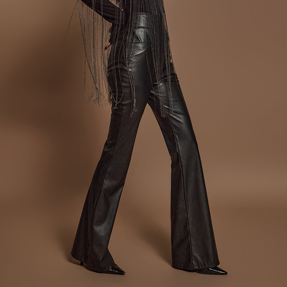 P9053 Leather High Waist Boots Cut Pants