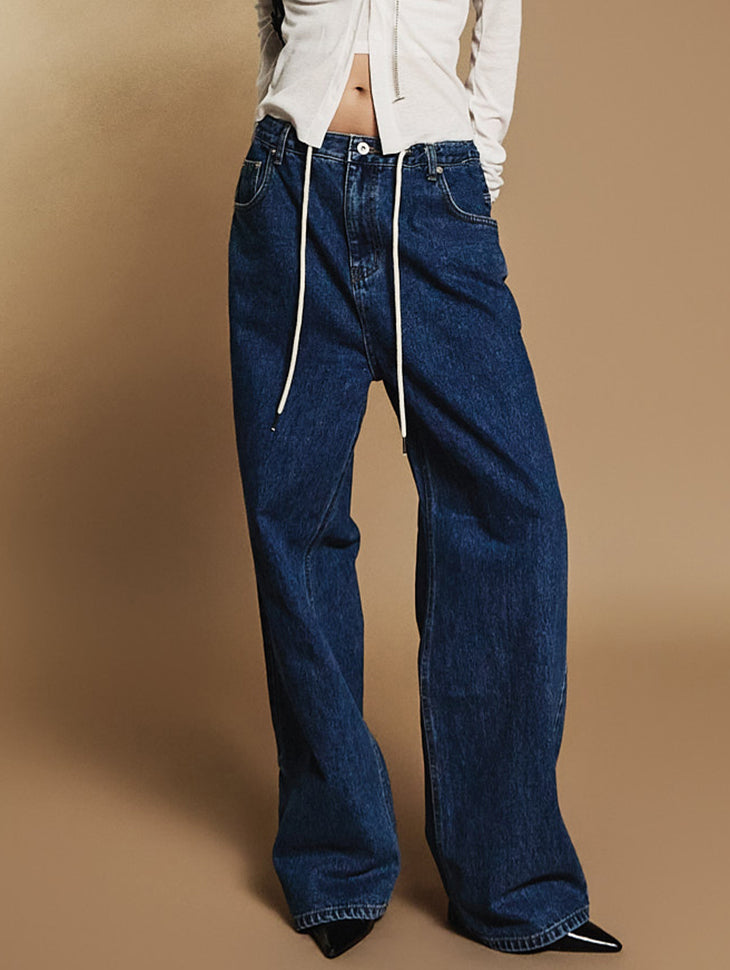 PJ538 Drawstring Wide Jeans